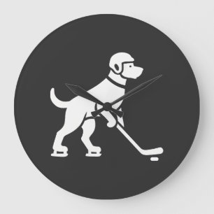 Hunde-Hockeyspieler-Silhouette Große Wanduhr