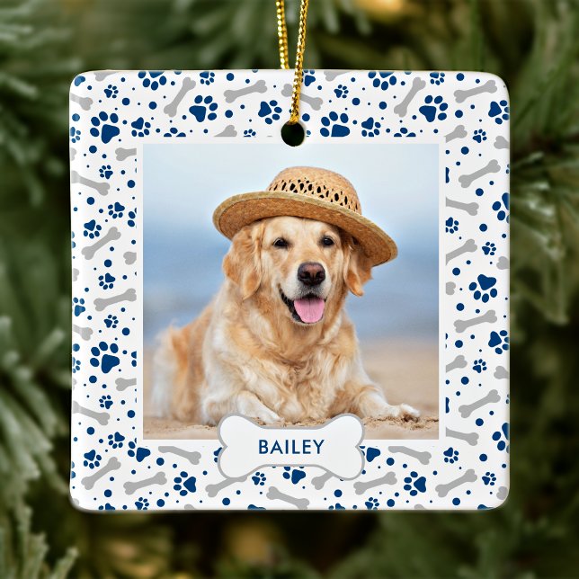 Hunde Holiday Niedlich Paw druckt Personalisiertes Keramikornament (Von Creator hochgeladen)