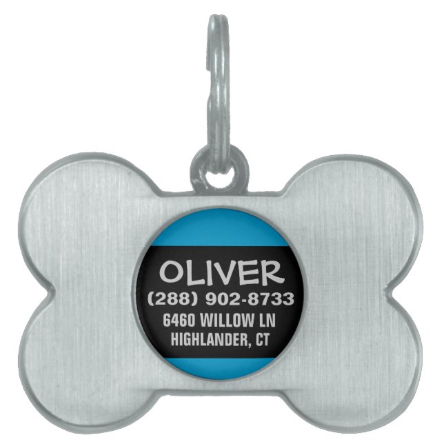 Hunde-ID - Schwarz & Blau - für kleine Hunde Tiermarke (Vorderseite)