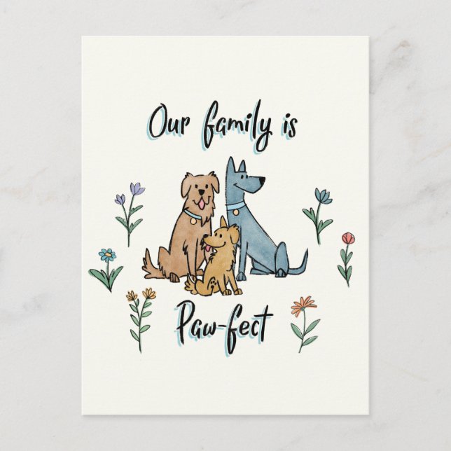 Hunde im Garten IV | Unsere Familie ist paw-fect Postkarte (Vorderseite)