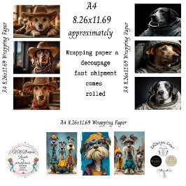 Hunde im Kostüm A4-Geschenkpapier für Decoupage  Geschenkpapier Set