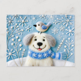 Hunde im Schnee mit Scarf und Vogel fühlen Postkarte