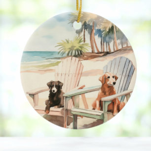 Hunde in Adirondack Stühle Pastel Beach Szene Keramik Ornament