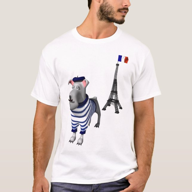 Hunde in Beret vor dem Eiffelturm T-Shirt (Vorderseite)