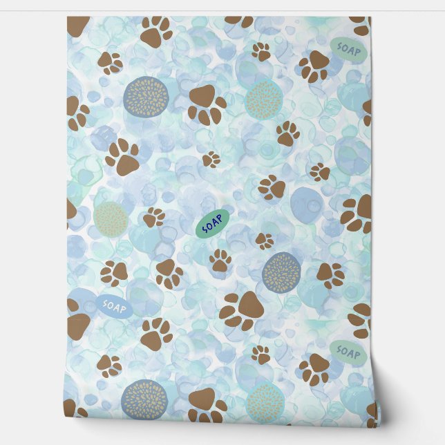 Hunde in Blase mit Seife und Schwamm waschen Tapete (Abrollen)