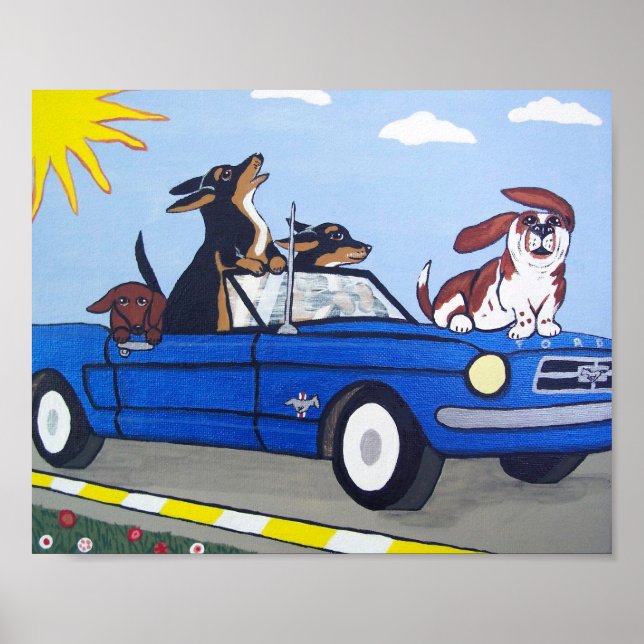 Hunde in Blue Mustang Summer Cruising Poster (Vorne)
