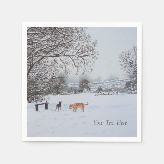 Hunde in der Schneeszene Saisonlandschaft Serviette (Vorderseite)