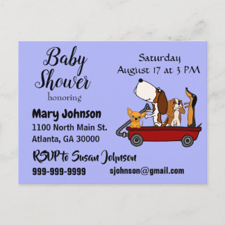 Hunde in der Wagon Baby Dusche Einladungspostkarte