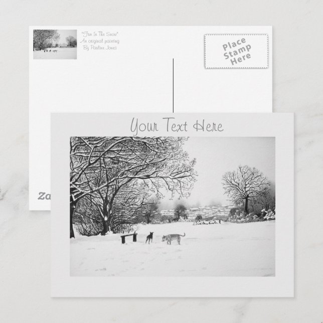 Hunde in der Winterschneelandschaft Postkarte (Vorne/Hinten)