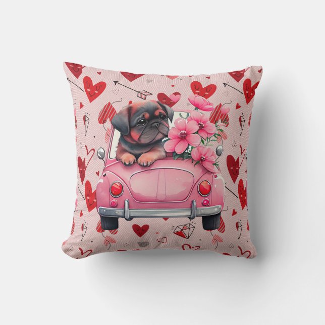 Hunde in einem Auto mit Herzen Kissen (Vorderseite)