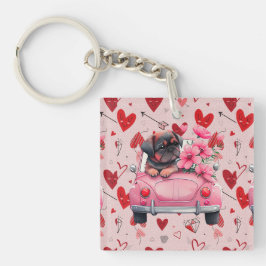 Hunde in einem Auto mit Herzen Schlüsselanhänger