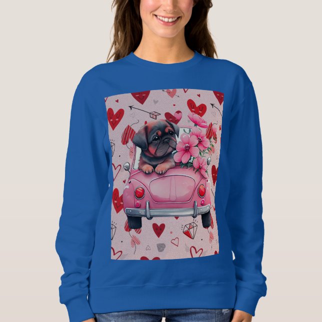 Hunde in einem Auto mit Herzen Sweatshirt (Vorderseite)