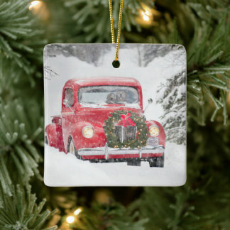 Hunde in einem LKW Keramikornament