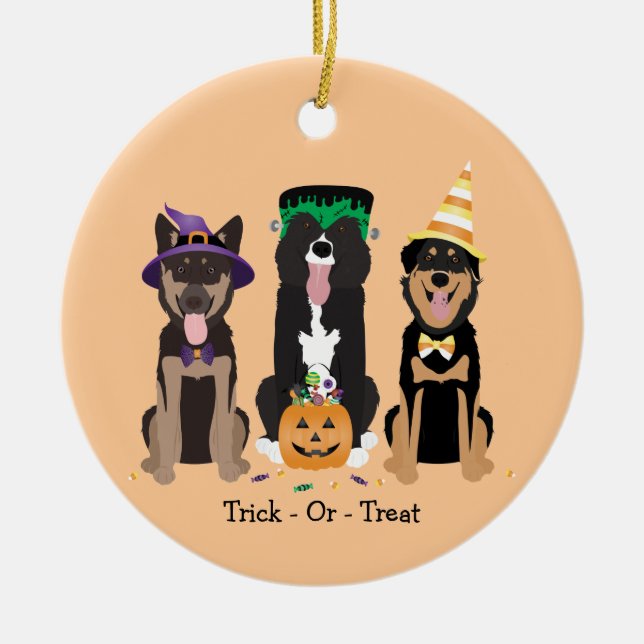 Hunde in Halloween-Kostümen probieren oder behande Keramik Ornament (Vorne)