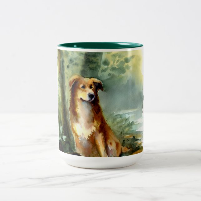 Hunde in Holz Zweifarbige Tasse (Mittel)