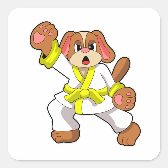 Hunde in Karate Martial Arts Quadratischer Aufkleber (Vorderseite)