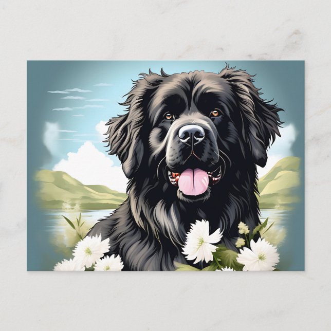 Hunde in Neufundland mit weißen Blume Postkarte (Vorderseite)