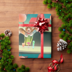 Hunde in Retro-Bar Geschenkpapier