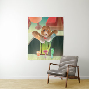 Hunde in Retro-Bar Wandteppich