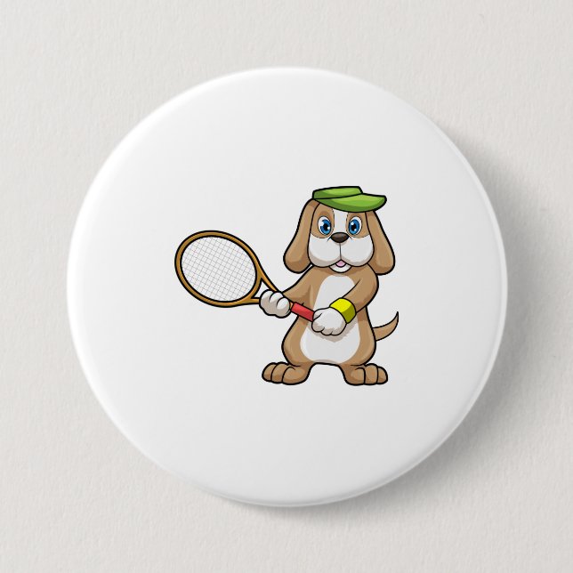 Hunde in Tennis mit Tennisschläger & Cap Button (Vorderseite)