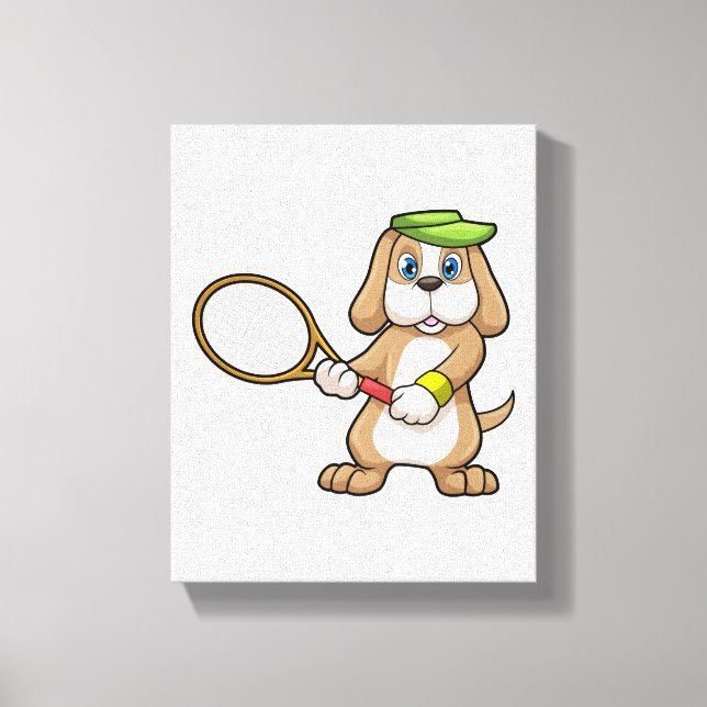 Hunde in Tennis mit Tennisschläger & Cap Leinwanddruck (Vorderseite)