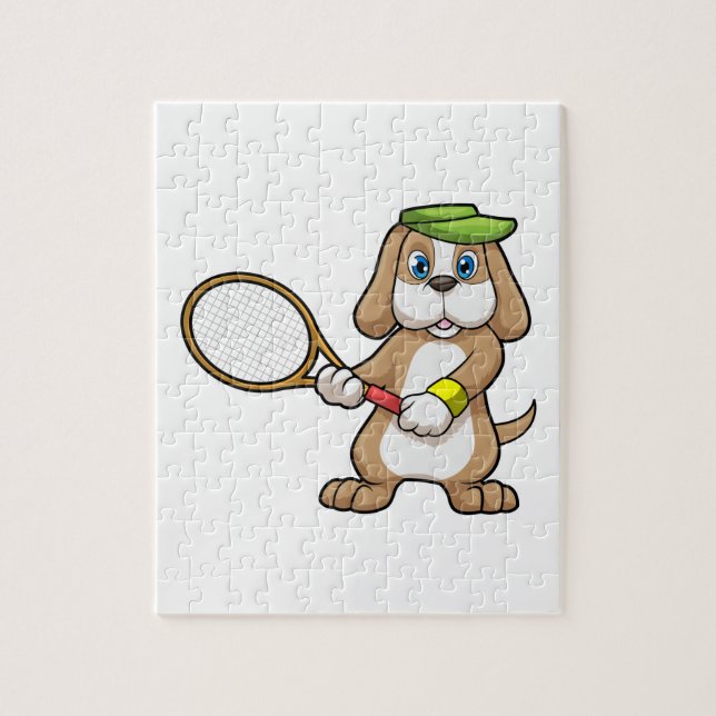 Hunde in Tennis mit Tennisschläger & Cap Puzzle (Vertikal)