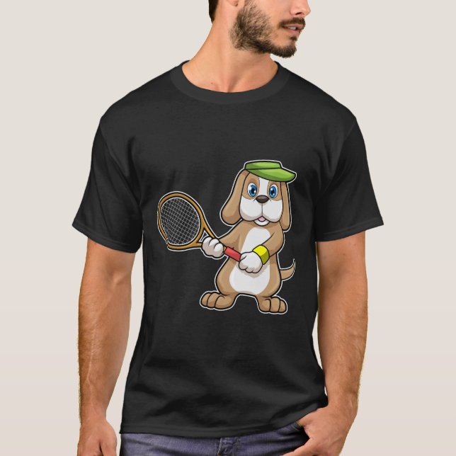 Hunde in Tennis mit Tennisschläger & Cap T-Shirt (Vorderseite)