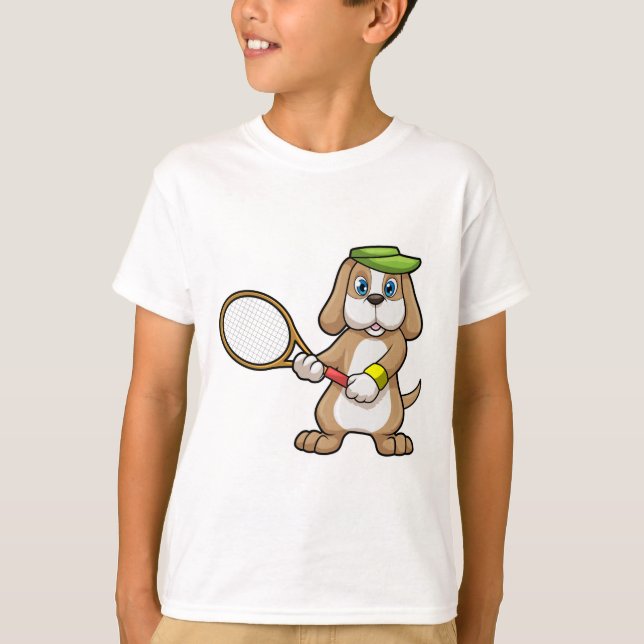 Hunde in Tennis mit Tennisschläger & Cap T-Shirt (Vorderseite)