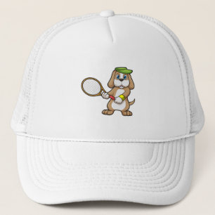 Hunde in Tennis mit Tennisschläger & Cap Truckerkappe