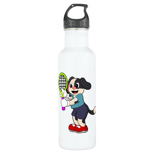Hunde in Tennis mit Tennisschläger Edelstahlflasche (Vorderseite)