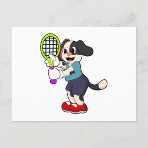 Hunde in Tennis mit Tennisschläger Postkarte
