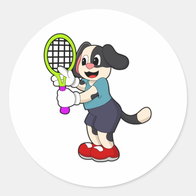 Hunde in Tennis mit Tennisschläger Runder Aufkleber (Vorderseite)