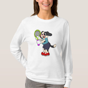 Hunde in Tennis mit Tennisschläger T-Shirt