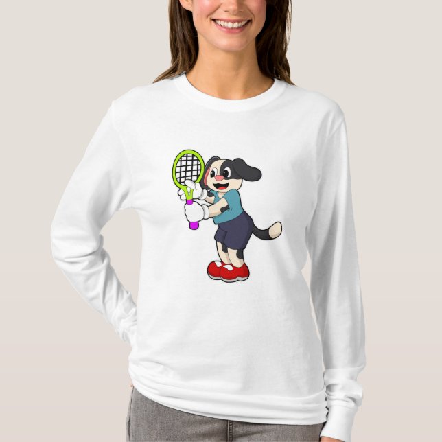 Hunde in Tennis mit Tennisschläger T-Shirt (Vorderseite)
