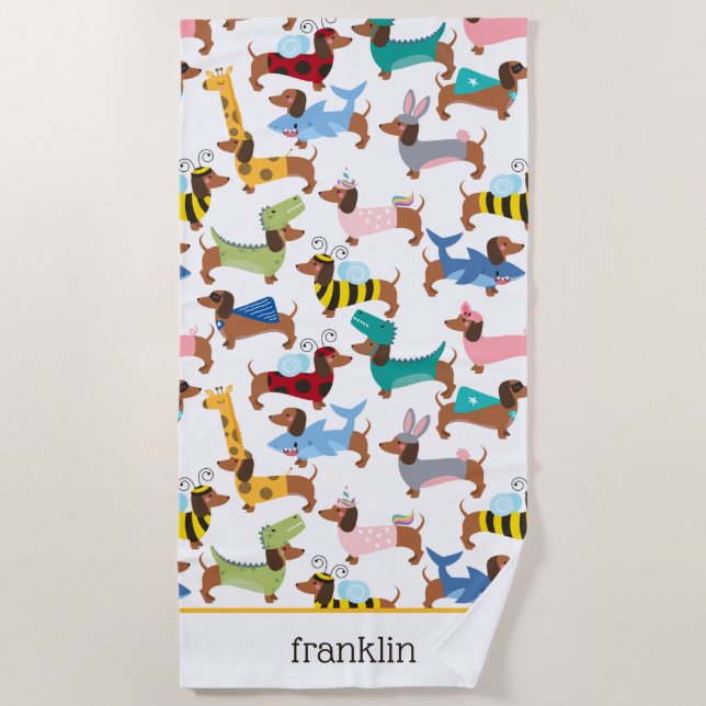 Hunde in verschleierten Halloween-Dackeln  Strandtuch (Vorderseite)