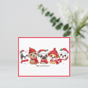 Hunde in Weihnachtsmannmützen Tiere Welpen Moderne Feiertagspostkarte