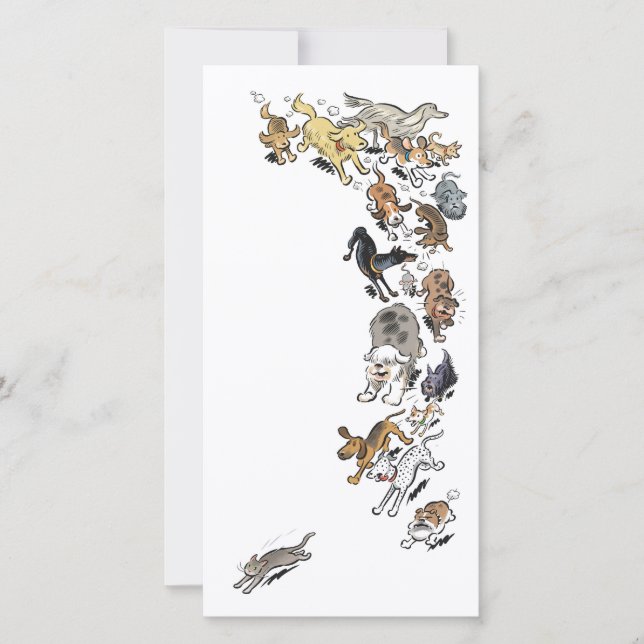 Hunde jagen Katze Dankeskarte (Vorderseite)