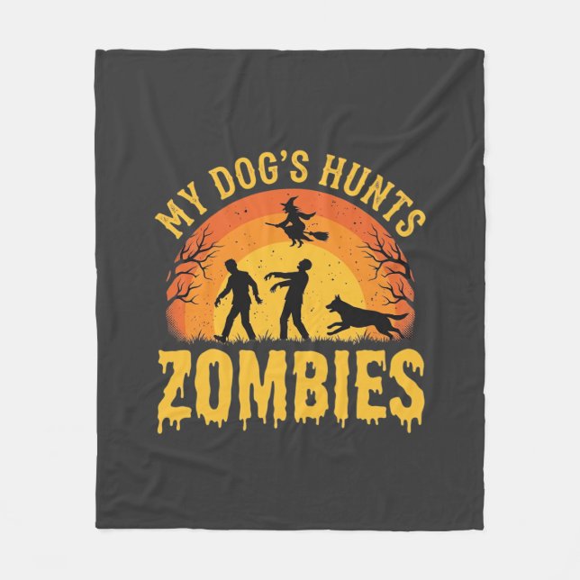 Hunde jagt Zombies Halloween-Design Fleecedecke (Vorderseite)