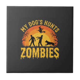 Hunde jagt Zombies Halloween-Design Fliese