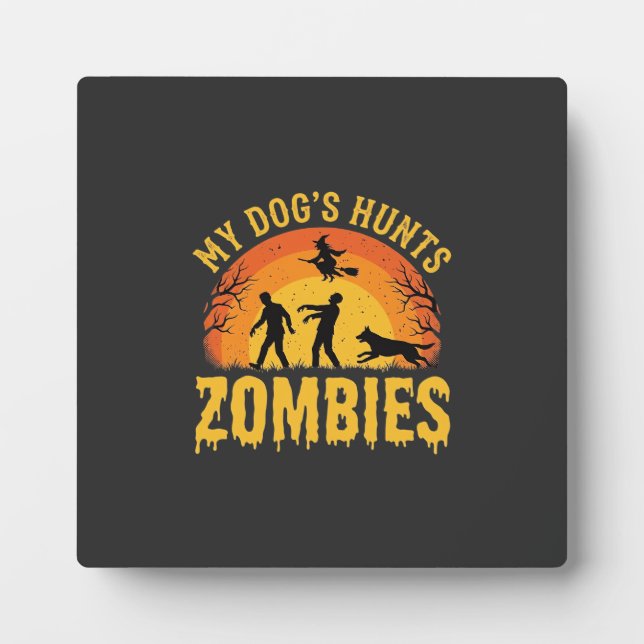 Hunde jagt Zombies Halloween-Design Fotoplatte (Vorderseite)