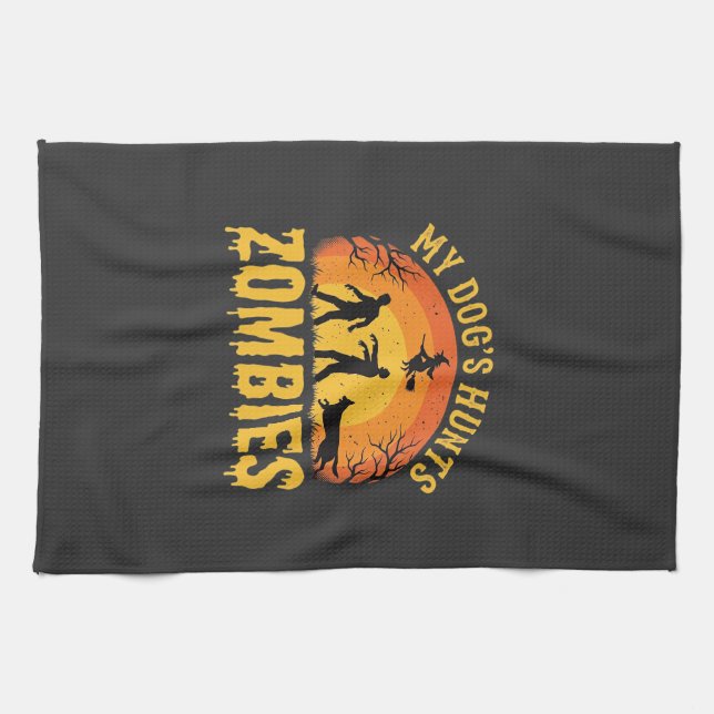 Hunde jagt Zombies Halloween-Design Geschirrtuch (Horizontal)