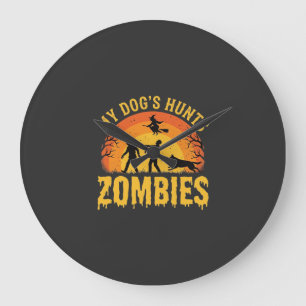 Hunde jagt Zombies Halloween-Design Große Wanduhr