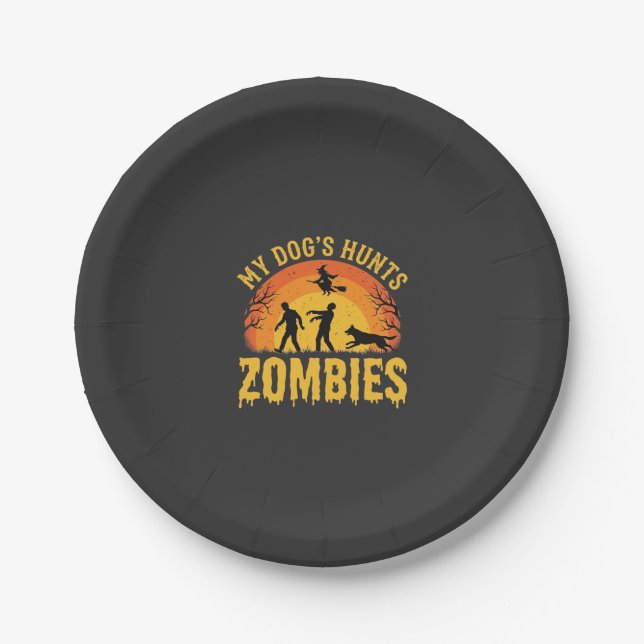 Hunde jagt Zombies Halloween-Design Pappteller (Vorderseite)