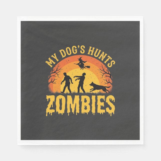 Hunde jagt Zombies Halloween-Design Serviette (Vorderseite)