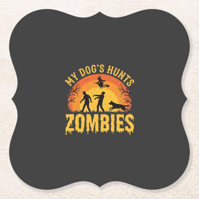 Hunde jagt Zombies Halloween-Design Untersetzer (Vorderseite)