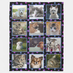 Hunde Katzen Blau Lila Rosa Pfotenabdrücke Haustie Fleecedecke