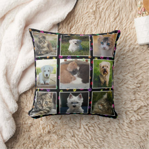 Hunde Katzen farbenfrohe Paw Prints Haustiere Foto Kissen