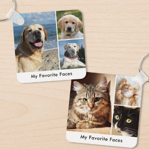 Hunde Katzen Lieblingsgesichter Foto Collage Schlüsselanhänger