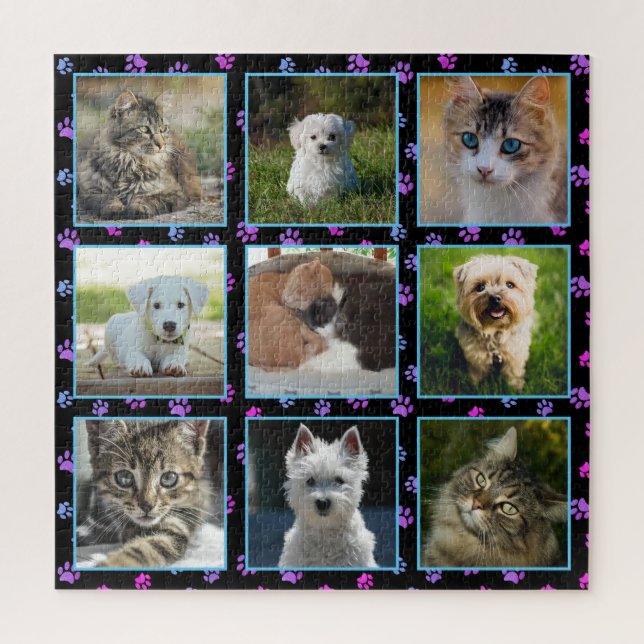 Hunde Katzen Lila-rosa Paw Prints Pet Fotos Puzzle (Vertikal)