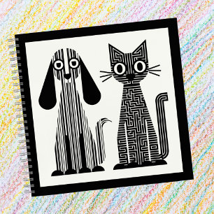 Hunde & Katzen, Streifen & Maze Muster, lustig, Ni Notizbuch